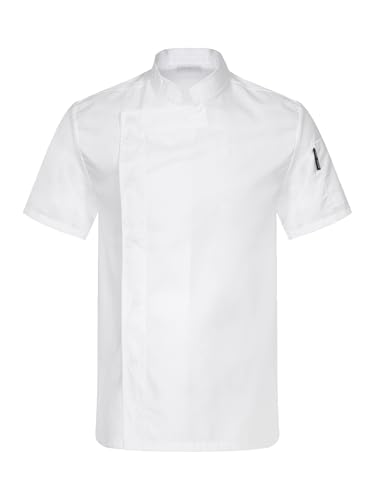 Fldy Chaqueta de cocinero de manga corta para hombre y mujer, con inserto de malla y botones a presión, cocina, restaurante, chef, hotel, cafetería, ropa de trabajo, Whe, M