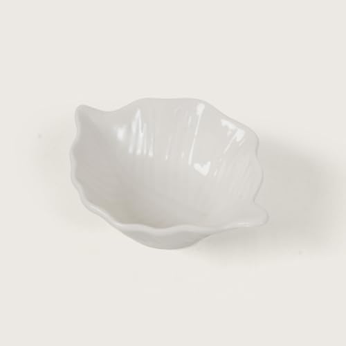 Image of HOME 360 Premium White Ceramic Dip Bowl Set of 3 | Wavy Square Mini Dishes & Condiment Serving Bowls | Elegant Pinch Bowls for Ketchup, Salsa, Chutney & DIps (3, Leaf DIp Bowls)