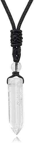 KRASDALLS Mens Clear Quartz Healing Crystal Stone Necklace Hexagonal Pointed Pendants Handmade Crystals Necklaces Spiritual Jewelry for Women Men, Adjustable Black Rope