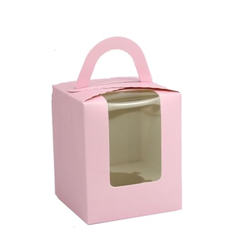LYHYDMA Cajas para tartas Cajas individuales for contenedores de cupcakes, 10 Uds., con ventana, mango for cajas dulces boda(Pink)