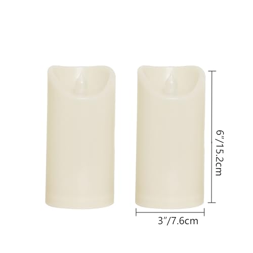 Image of CANDLE CHOICE Outdoor Battery Operated Flameless Candles with Remote Timer Waterproof Flickering Plastic Electric LED Pillar Lights for Lantern Patio Garden Wedding Party Decorations 3x6 Inches 2 PCS