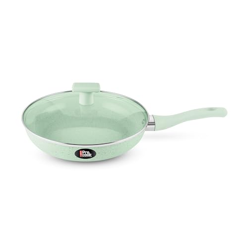 Image of MILTON Pro cook Induction Cookware & Gas Stove Friendly Premium Ceramic Non-Stick Fry Pan 26 cm with Glass Lid | KFCC South Korean Coating | PFOA & PFAS Free | Low-Oil Cooking | 2Y Warranty | Green