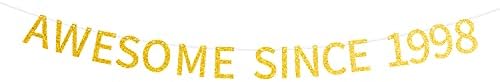 Awesome Since 1998 Banner Pre-strung Happy 25th Birthday Banner Gold Glittery 25 Twenty Five Years Old Birthday Party Decorations for Men Women