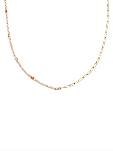 SINGULARU - Collar Glam 90cm. Acero con Acabado en Baño de Oro de 18kt. Doble Cadena y Cristales de Colores. Largo de 95 cm. Joyas para Mujer