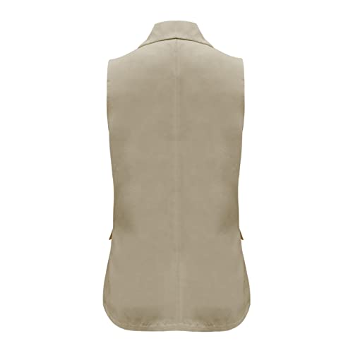 Independence Day Sweaters For Women Elegant Sleeveless Blazer Jacket For Women Solid Color Lapel Open Front Single Button Waistcoat Cardigan With Pockets(Khaki,Medium) #TOP6