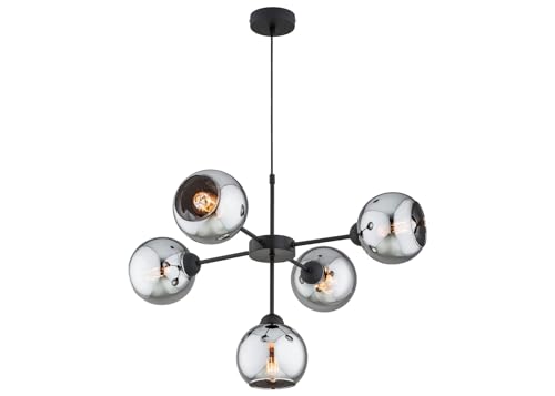 KAR LIGHTING Pendelleuchte 5-flammig aus Metall und Glas in Schwarz, mit seitlich ausgerichteten Schirmen, höhenverstellbar | E27 | LED geeignet | Hängelampe für Wohnzimmer, Küche, Büro KAR LIGHTING Pendelleuchte 5-flammig aus Metall und Glas in Schwarz, mit seitlich ausgerichteten Schirmen, höhenverstellbar | E27 | LED geeignet | Hängelampe für Wohnzimmer, Küche, Büro