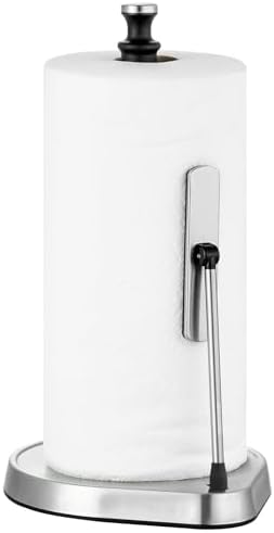 Dailyart Paper Towel Holder for One Hand Tear - Countertop with Tension Arm & Non Slip Weighted Base, Stainless Steel Paper Towel Holder Stand for Kitchen Bathroom, Black