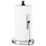 Dailyart Paper Towel Holder for One Hand Tear - Countertop with Tension Arm & Non Slip Weighted Base, Stainless Steel Paper Towel Holder Stand for Kitchen Bathroom, Black