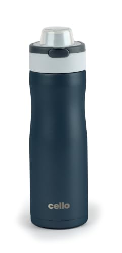 Image of CELLO Duro Hydrene Hot and Cold Stainless Steel Flask for Office 850 ml Blue | Double Wall Vacuum Insulated Spill Proof Leak Proof Easy Press Open Sipper Water Bottle for College Gym Travel & Biking