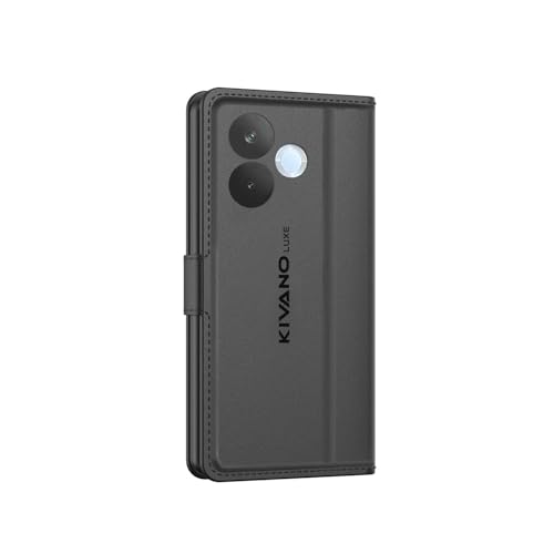 Image of KIVANO LUXE Compatible for Oppo A5 Pro 5G Luxury Handmade Leather Magnetic Flip Folio Case | Card Holder & Kickstand | Slim Protective Cover | Unisex - Black