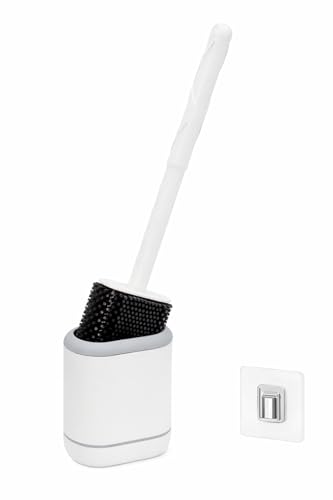 Scopino WC in Silicone con Supporto Adesivo a Parete, Porta Scopino Salvaspazio, Scopettino Igienico, Spazzola in Silicone, Accessori Bagno