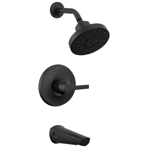 Delta Faucet Galeon 14 Series Matte Black Tub Shower Faucet Set with H2Okinetic Shower Head, Shower Trim Kit, Matte Black Shower Faucet, Bathtub Faucet Set, Matte Black T14472-BL (Valve Not Included)