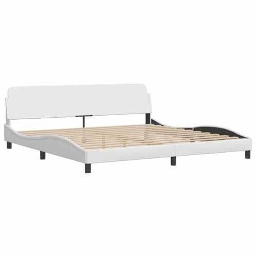 vidaXL Estructura de Cama Dover, Somier Base de Listones, Armazón de Cama, Mueble para Dormitorio, Cuero Sintético Blanco 200x200 cm