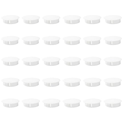 30 tapones de rosca blancos que cubren los tapones de plástico tipo flash para ocultar agujeros en gabinetes de cocina y muebles