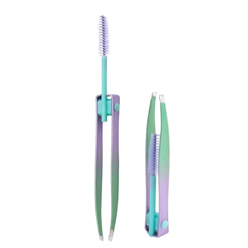 Pinzas para cejas con cepillo, recortador de cejas 2 en 1 de acero inoxidable con cepillo, párpados dobles, aplicador de pestañas postizas, depilación encarnada para bolso