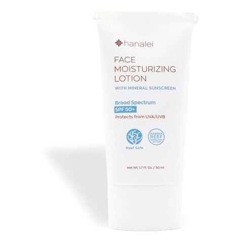 Hanalei Face Moisturizer with SPF 50 Mineral Sunscreen, Zinc Oxide, No White Cast, Vegan & Reef-Safe, Gentle Sunblock for Sensitive Skin, Invisible Protection, 2-in-1 Hydrating Makeup Primer 1.7 oz Cover