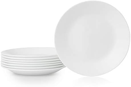 Corelle Vitrelle 8-Piece Appetizer Plates Set, Triple Layer Glass and Chip Resistant, Lightweight Round 6-3/4-inch Plates, Winter Frost White