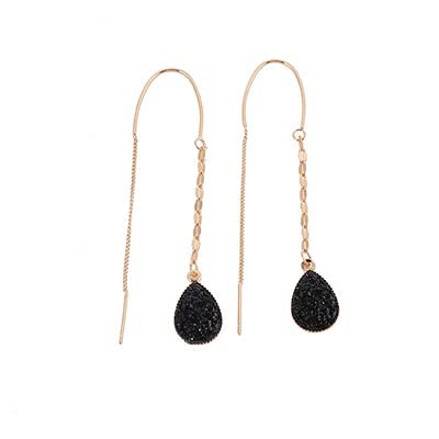 Gold Chain Bar Threaders Needle Drop Earrings Boho Sparkly Simulated Druzy Teardrop Created Geode Stone Dangle Earrings For Women Girls - Set B #TOP3