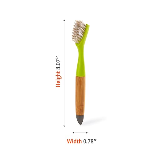 Image of Full Circle Micro Manager, Deep Cleaning Brush for Crevices, Shower, & Grout, Tough Bristles, Sustainable Bamboo Handle, Green