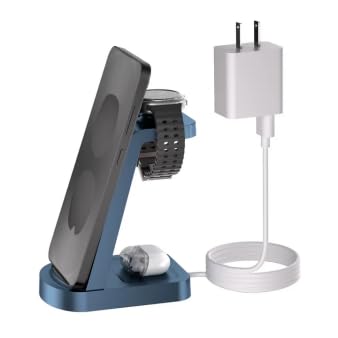 Image of Wireless Charger for Samsung /Android, HOLYJOY 3 in 1 Fast Charging Station /Stand /Multi Charger for Samsung S26 Ultra /S25 /Note 20, Travel Pad for Galaxy Watch 8 /7 /6 /5 /Active 2, for Buds(Blue)