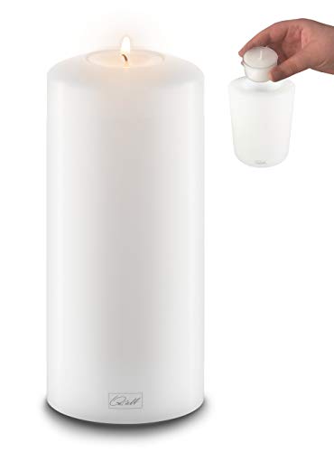 Qult Farluce Classic - Durchm. 8cm | Teelichthalter in Kerzenform | Dauerkerze | Kunststoffkerze in Kerzenoptik | Teelichtkerze mit Teelichteinsatz | inkl. Teelicht, Höhe:18cm Cover