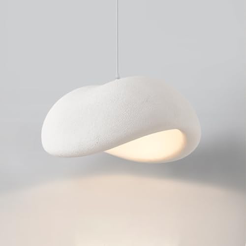 Lfoute WABI-Sabi Lámpara Colgante Blanco E27 Lámpara De Mesa De Comedor Altura Ajustable Estilo Japonés Lámpara De Araña Moderna para Comedor Dormitorio Sala De Estar Cocina Cafetería(40cm)