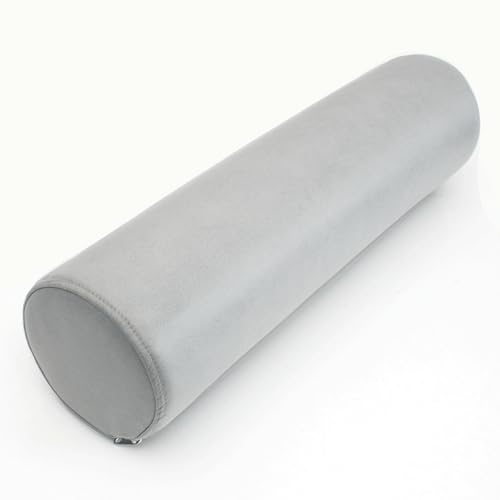 Neck Roll Pillow PU Leather Bolster Pillow - Ergonomic Cylinder Cushion Cervical Support Headrest Lumbar Waist Back Pain Relief Bolster for Sofa Bed Chair Car Office Sleeping (Light Gray,15cmx50cm)