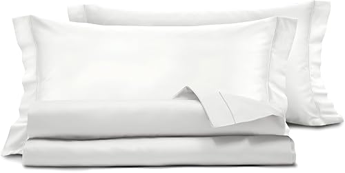 Riad Arredo Completo Letto Matrimoniale in Raso 100% Cotone Pregiato Artigianale Tinta Unita - Set Lenzuola Sotto con Angoli | Lenzuola Sopra | 2 Federe con Volant | Made in Italy (Bianco)