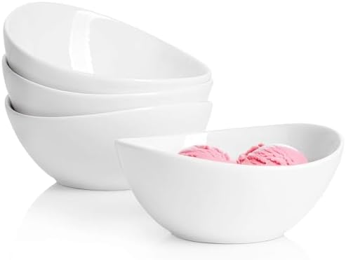 Sweese 101.401 Porcelain Bowls - 10 Ounce for Ice Cream Dessert, Small Side Dishes - Set of 4, White