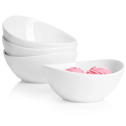 Sweese Porcelain Bowls Set 5 Inch, 10 oz - Set of 4 White Bowls for Dessert, Ice Cream, Soup, Rice & Fruits | Microwave, Dishwasher & Oven Safe