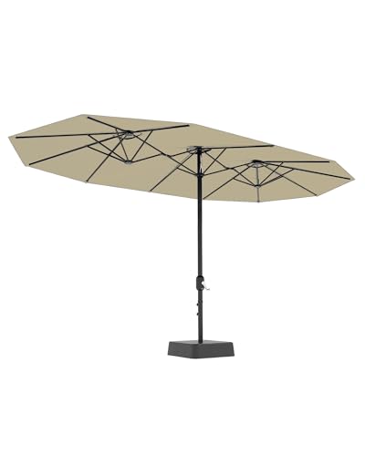 15FT Large Patio Umbrella with Base Included, Double-Sided Outdoor Market Rectangle Umbrellas Oversized Shade for 2-8 People, Weighted Base for Pool, Deck, Backyard (Beige)