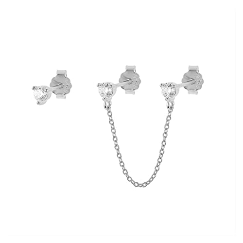 Boucles d'oreilles asymétriques en argent 925 avec chaine zircon brillant