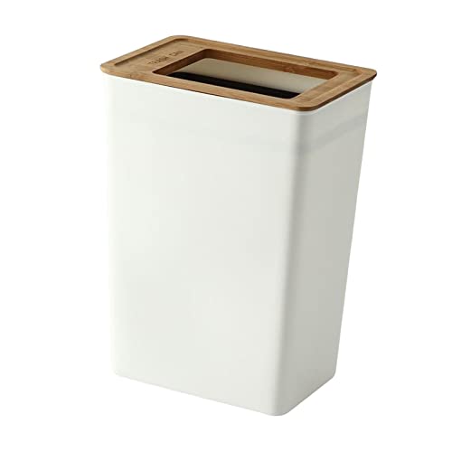 perfk Cubo de Basura con Tapa de Bambú, Papelera Delgada, Contenedor de Basura Antideslizante, Contenedor Rectangular Duradero para Cocina, Baño, Oficina, Grande