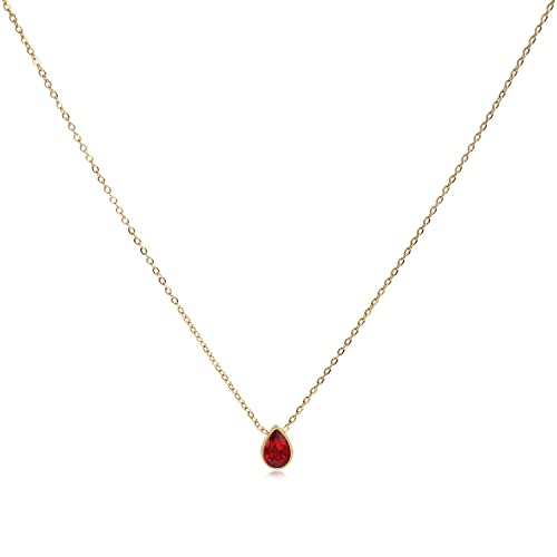 Badu 14K Gold Plated Created Gemstones 7x10mm teardrop Necklace for Women Solitaire Cubic Zirconia Jewelry