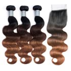 Brazilian Body Wave 3 Bundles and Closure Unprocessed 10A Virgin Human Hair Weave 100g/pc with Top Lace Closure 4x4 Wet and Wavy Hair Extensions (16 18 20 + 14 Inch, Black | Burg)