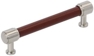 Signature Hardware 954066-5116 Lazzara 5-1/16 Inch Center to Center Brown Leather Bar Cabinet Pull - Satin Nickel
