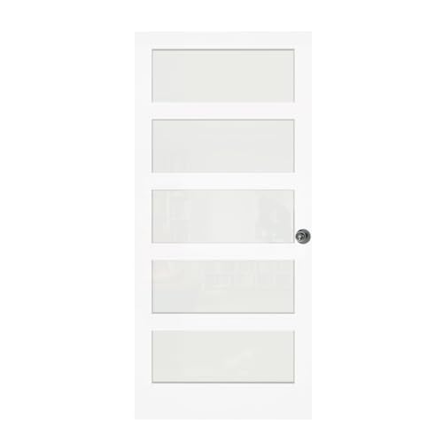 Image of 32 inchx 80 inch Frosted Glass French Door Slab, White 5 Lite Pantry Door with Black Knobs & Lock, Pre-Drilled, Easy to Assemble Interior Doors for Bathroom, Bedroom, Laundry