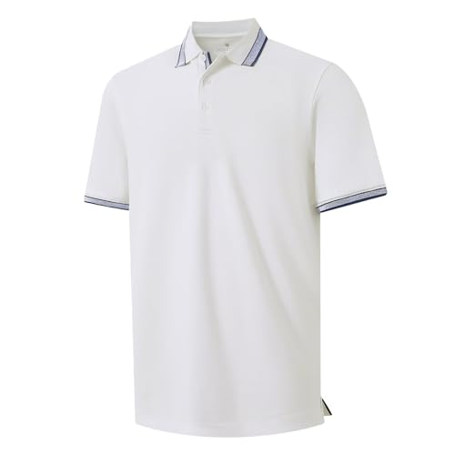 VEBOON Men's Pique Polo Shirts Short Sleeve Cotton Blend Tipped Casual Collared Polo Shirts Breathable Comfortable Beige