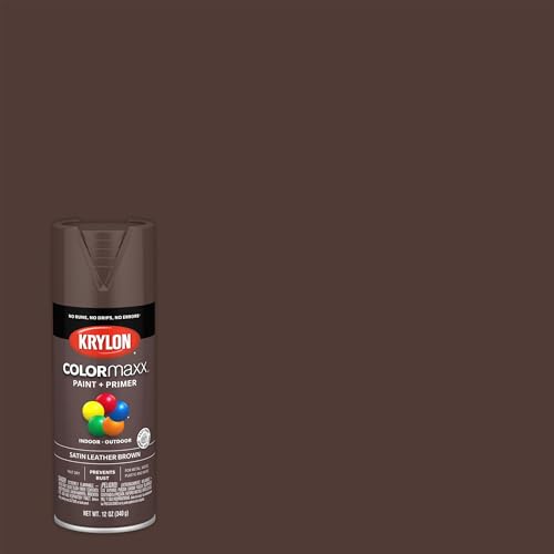 Image of Krylon K05569007 COLORmaxx Spray Paint and Primer for Indoor /Outdoor Use, Satin Leather Brown, 12 Ounce (Pack of 1)