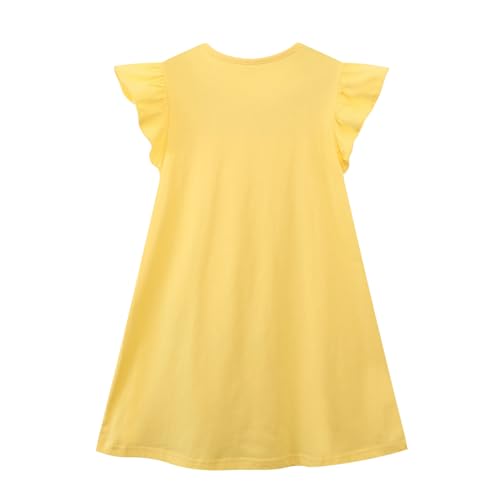 Image of HILEELANG Girls Cotton Tiered Dress Flutter Ruffle Sleeve Summer Swing Sundress Birthday Party Casual Outfit Colorblock 2-12Y