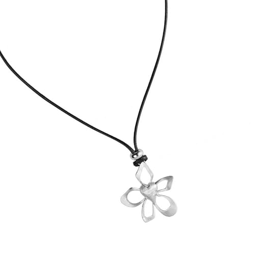 JUYAXIN 調節可能な中空フローラルチャームネックレス ブラックワックスロープチェーンスタイル ネックチェーン スタイリッシュなジュエリー 彼女のためのスタイリッシュな日常ネックレスギフト用