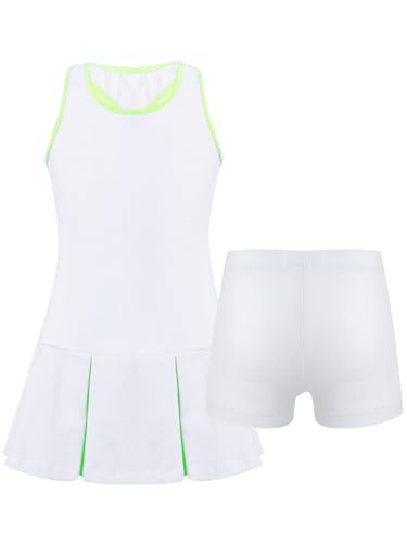 YiZYiF Kids Girls Tennis Golf Sport Uniform Tracksuit Sleeveless Active Dress with Sport Shorts Summer Casual Dress