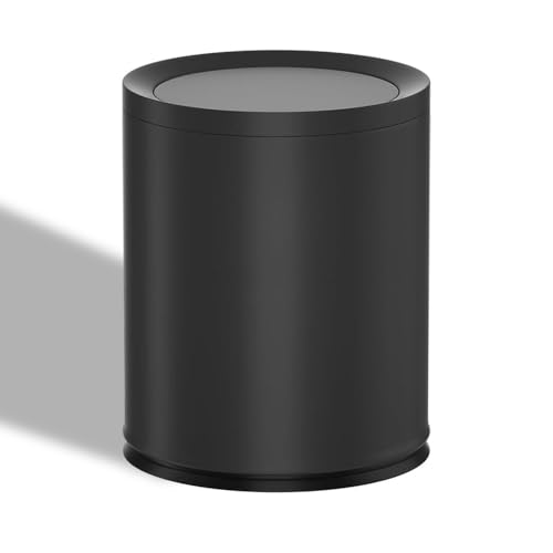 YOJIA 2.6 Gallon/10L Modern Metal Bathroom Trash Can with Lid,Light Luxury,Elegant Waste Basket,Black Garbage Can,for Bathroom,Bedroom,Living Room, Kitchen,Office,Bank (10L-Black)