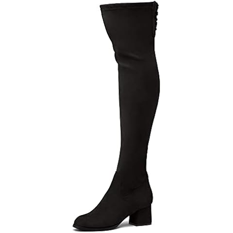 Shoe Land CARAA Women’s Thigh High Stretchy Boots Block Heel Side Zipper Back Lace Over The Knee Casual Boots, Black, 4 UK Cover