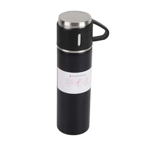 Copa de vacío portátil de 500 ml, botella térmica de acero inoxidable, resbalada en el fondo silencioso, mantenga el agua caliente para el exterior, los viajes, el automóvil, el (Black)