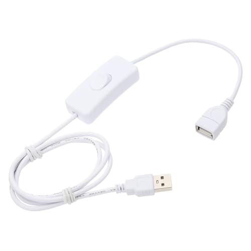 QUARKZMAN Cable USB con interruptor basculante de encendido/apagado, USB macho a USB hembra, cable alargador de 1,0 m, color blanco, para lámpara de escritorio LED