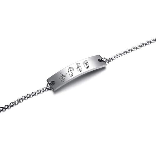 ASL Sign Language Bracelet Personalized Name Bar Leather Bracelet Custom Sign Language Deaf Jewelry Interpreter Gift Wristbands for Teens3