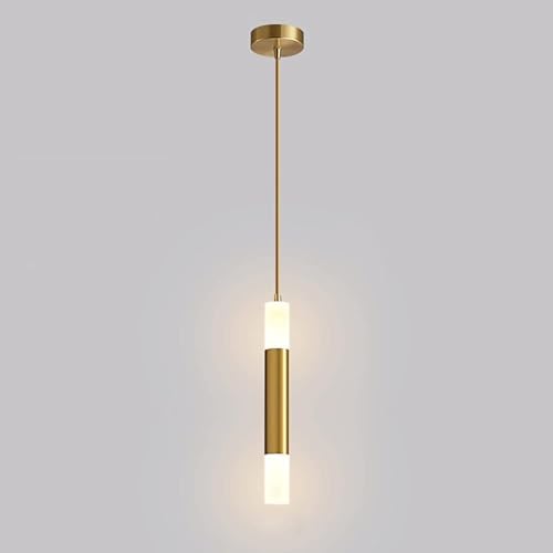 Lampe à suspension à long tube doré LED cylindrique pour bar