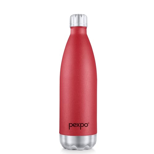 Image of Go24 pexpo Thermo Steel 1 Litre| Hot and Cold Flask | ISI Certified Stainless Steel | 3 Layer Insulation | Leakproof | for Home, Office | 2-Year Warranty | Electro 980ml | Crimson Red