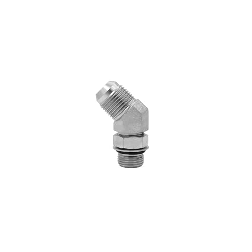 Image of (2-PACK) 6802-10-08-NWO Hydraulic Hose Adapter Fitting 5 /8 inch Male JIC 37Flare(7 /8 inch-14UNF)x1 /2 inch Male Adjustable Nut O-Ring Boss(3 /4 inch-16UNF)45Elbow SAE Pipe Joints Connector Carbon Steel
